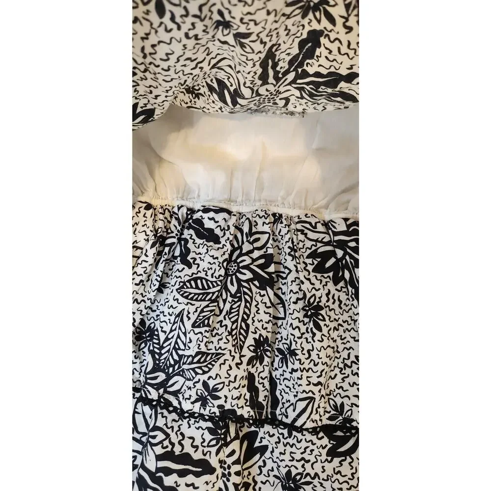 Urban Outfitters‎ Sz M Women Black White Floral Tiered Halter Neck Romper Mini